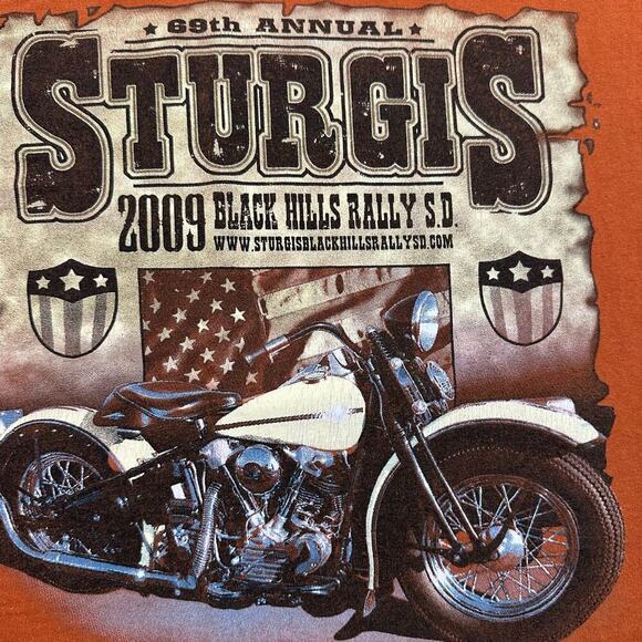 Delta Vintage 2009 Sturgis Motorcycle Rally Orange Tee Shirt - Picture 7 of 7